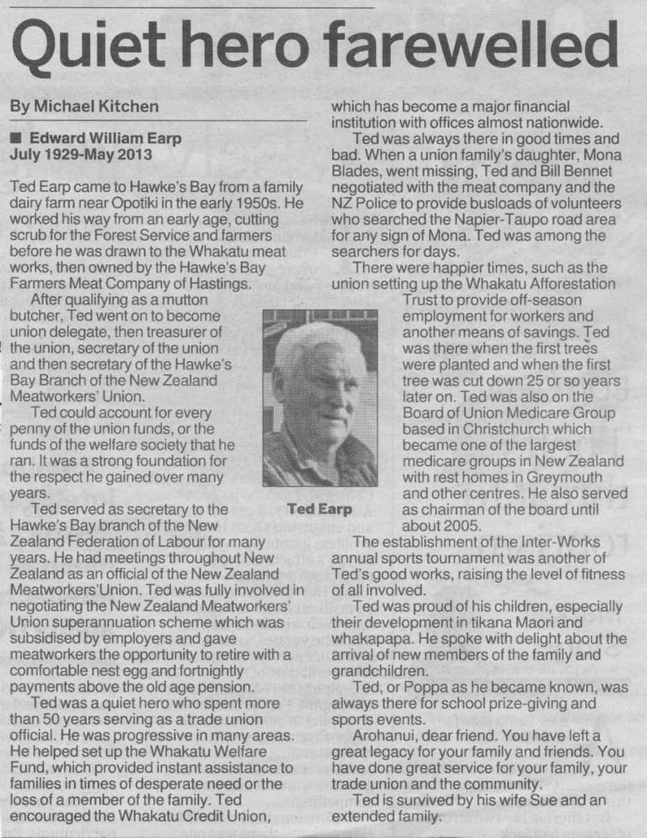 Newspaper Article 13 Quiet Hero Farewelled Hawke S Bay Knowledge Bank