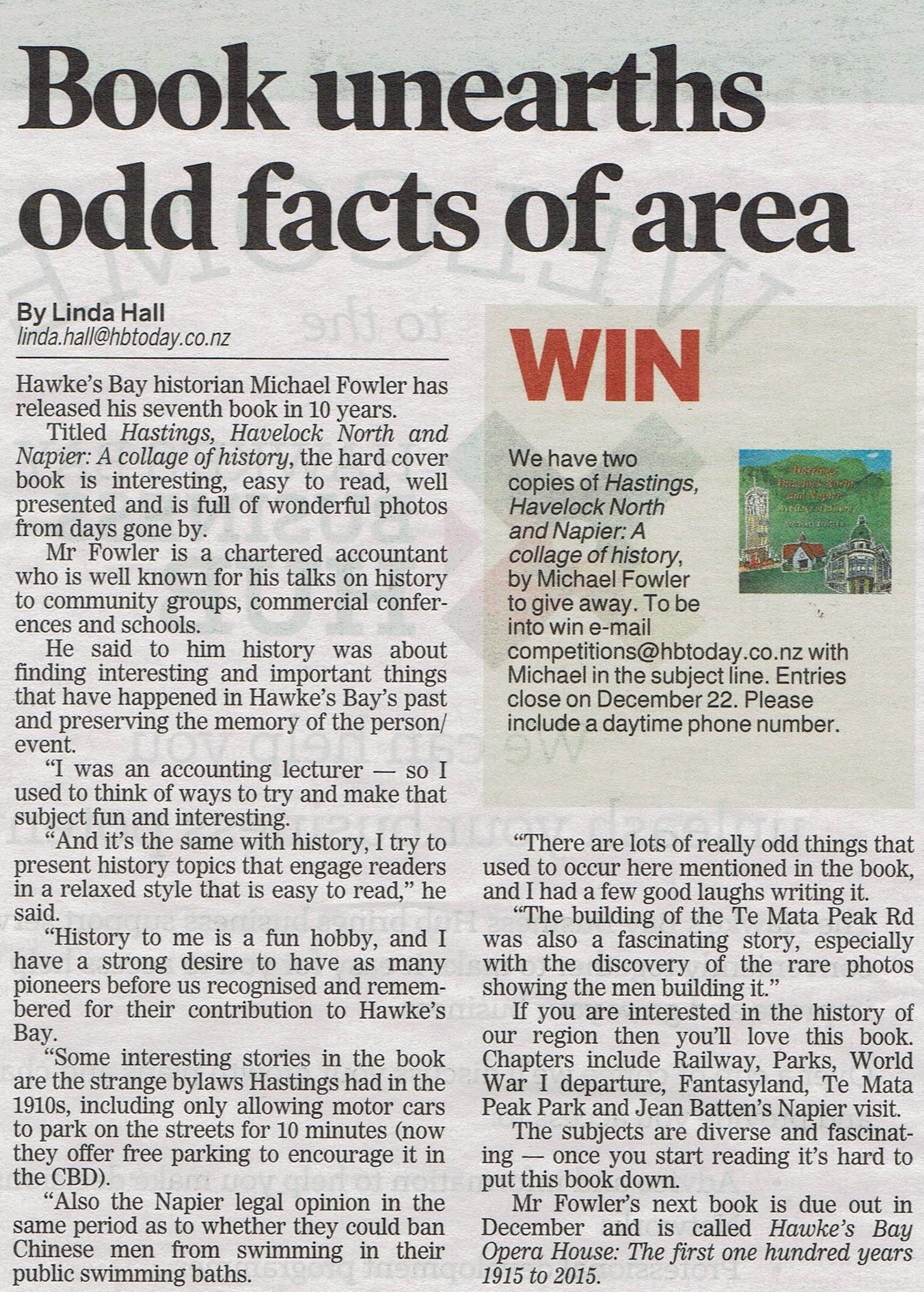 Newspaper Article 2015 – Book unearths odd facts of area : Hawke's Bay  Knowledge Bank