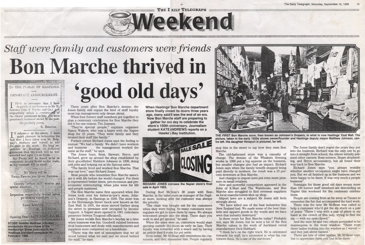 Newspaper Article 1998 - Bon Marche thrived in 'good old ...