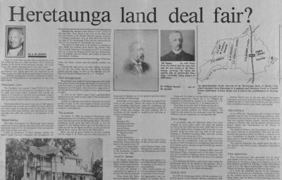 Newspaper Article 1988 – Heretaunga land deal fair? (The Hawke's Bay Herald-Tribune)