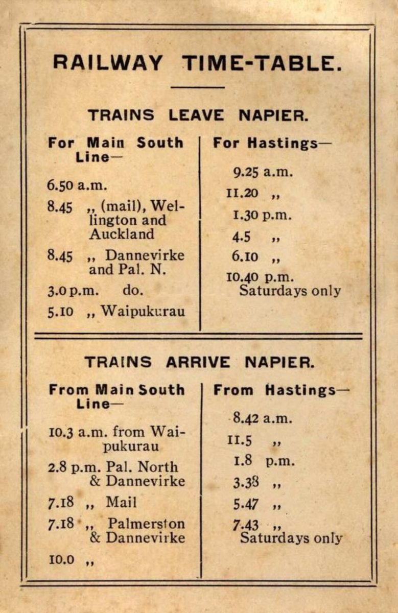 Railway Timetable 1914 Hawke S Bay Knowledge Bank