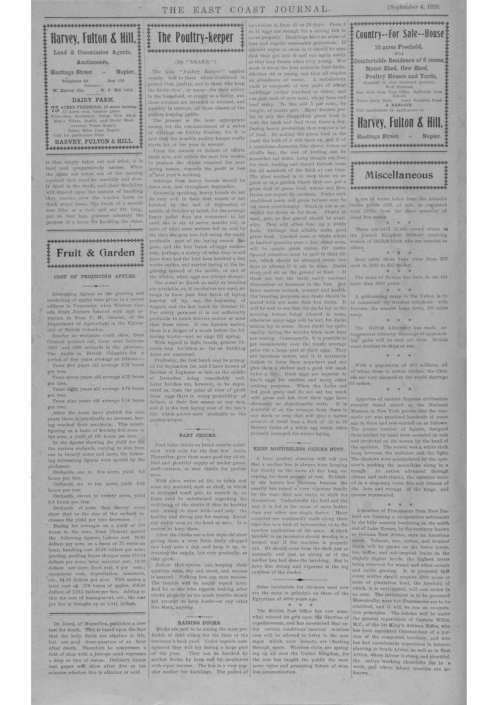 east coast journal 4 september 1920 : hawke's bay