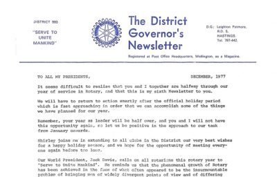 District Governor Newsletter 1977